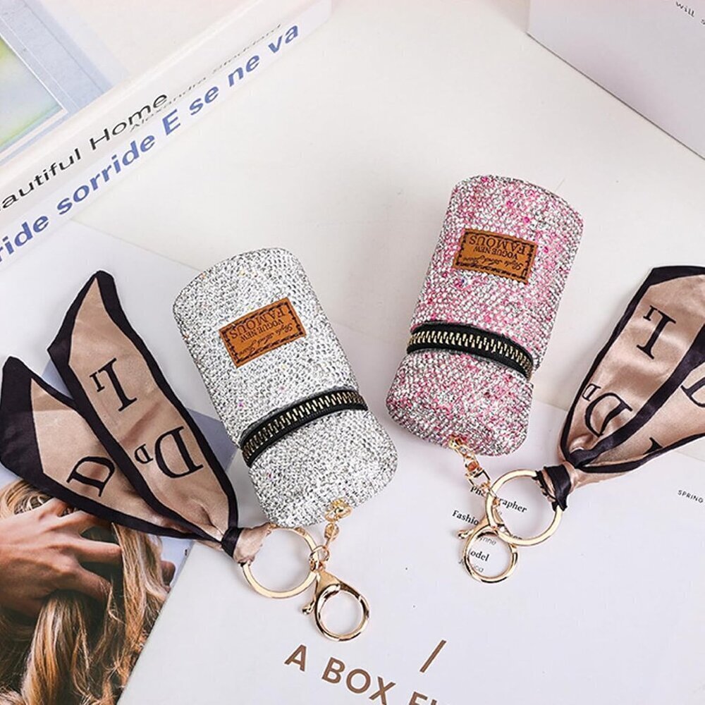 Rhinestone Lipstick Organizer, PU Leather Lip Gloss Bag, Mini Makeup Storage Cas - Picture 5 of 7